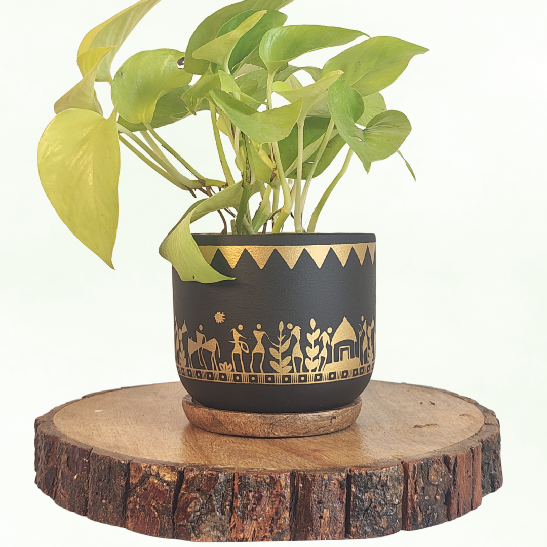 Kyna Tribal Terracotta Pot Black