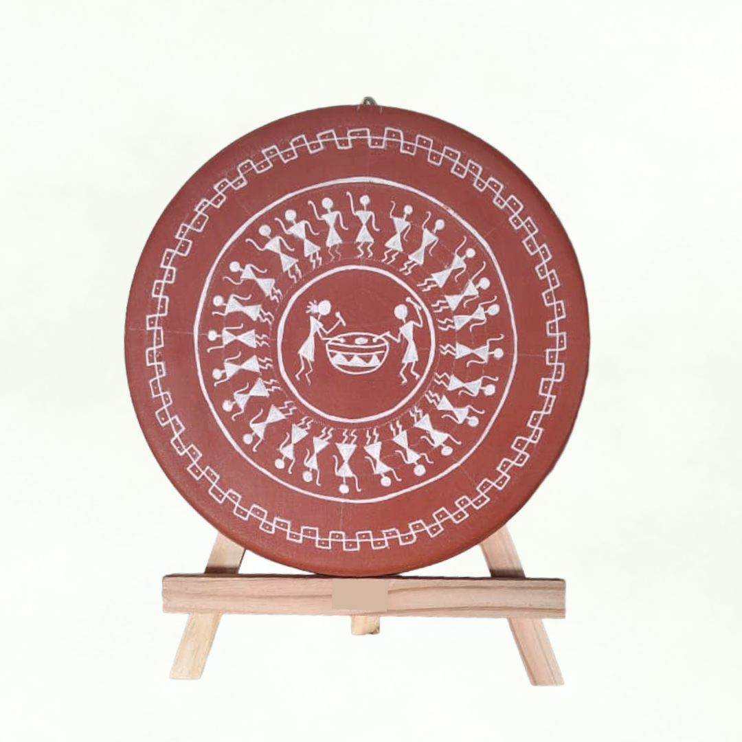 Vaidehi Terracotta Warli Wall Plate - 8.5 inch