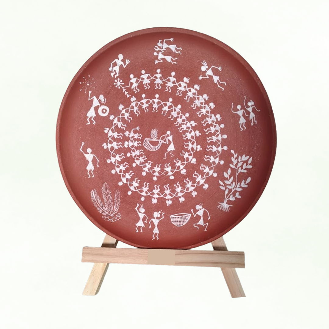 Varnika Terracotta Warli Wall Plate - 10 inch