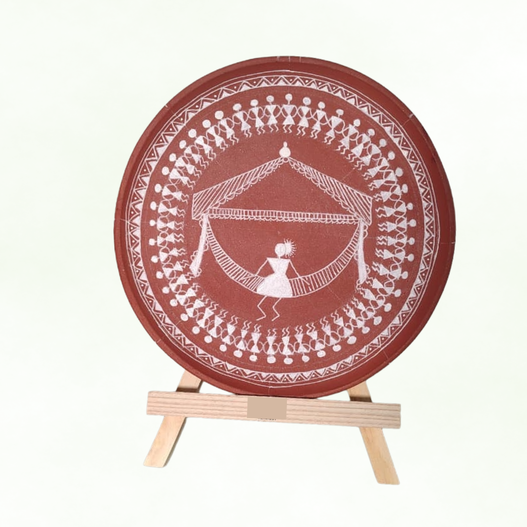 Varnika Terracotta Warli Wall Plate - 10 inch