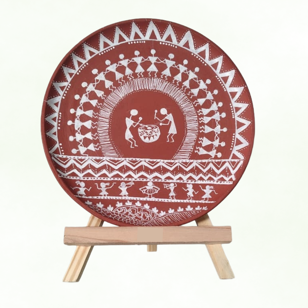 Varnika Terracotta Warli Wall Plate - 10 inch
