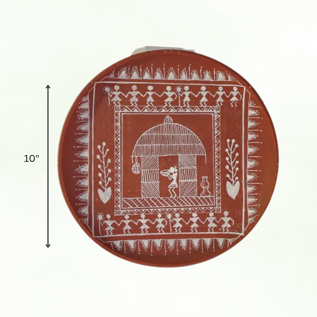 Varnika Terracotta Warli Wall Plate – 10 inch