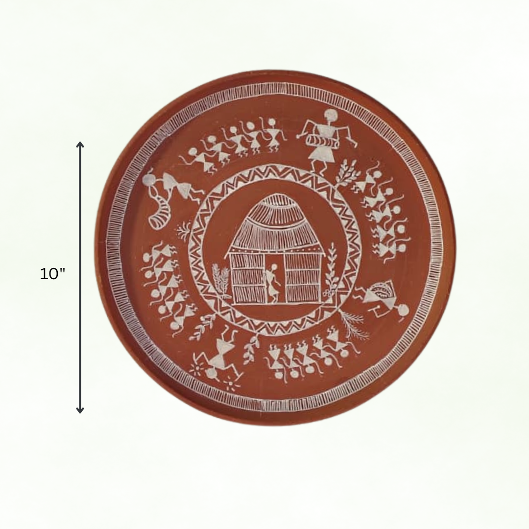 Varnika Terracotta Warli Wall Plate – 10 inch