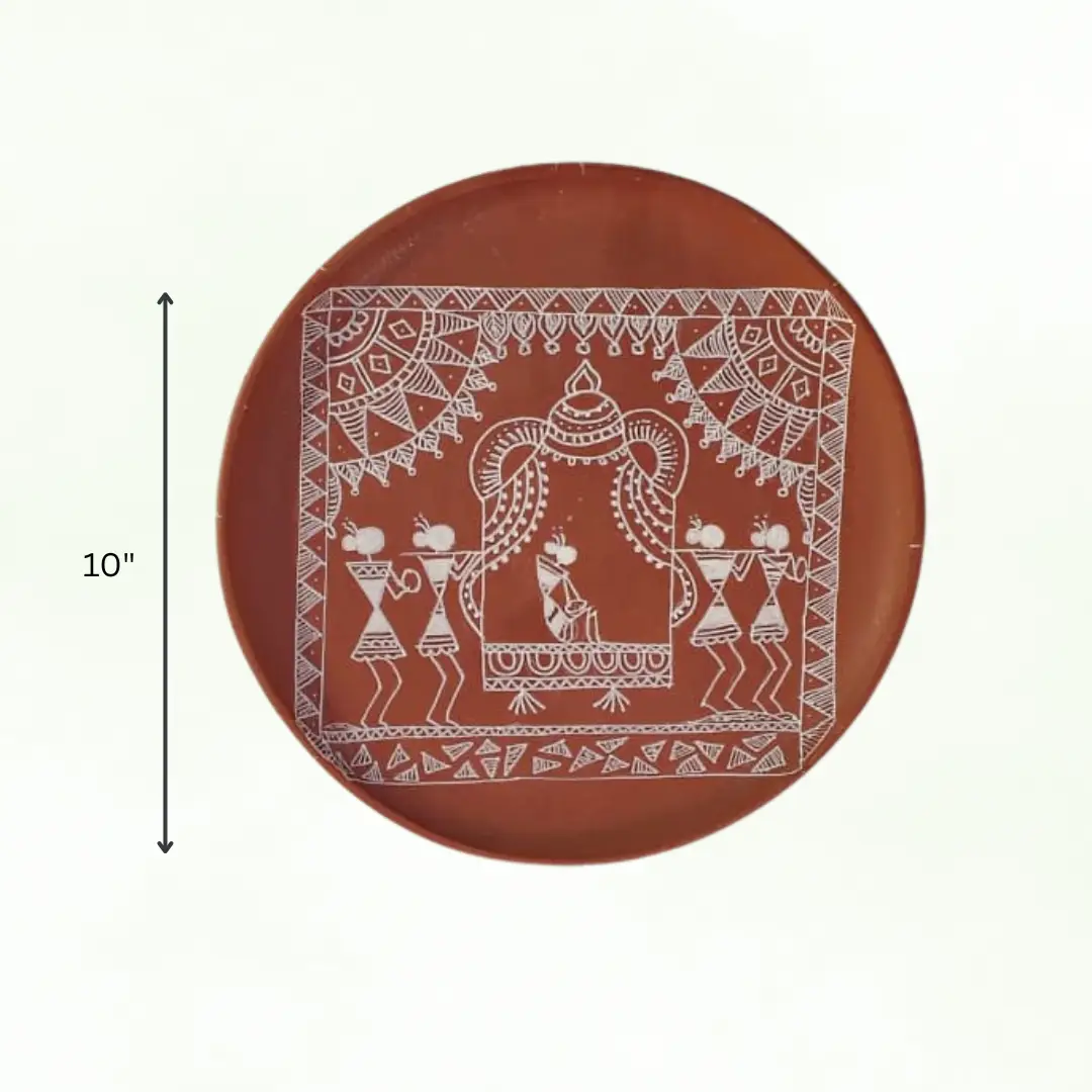 Varnika Terracotta Warli Wall Plate – 10 inch