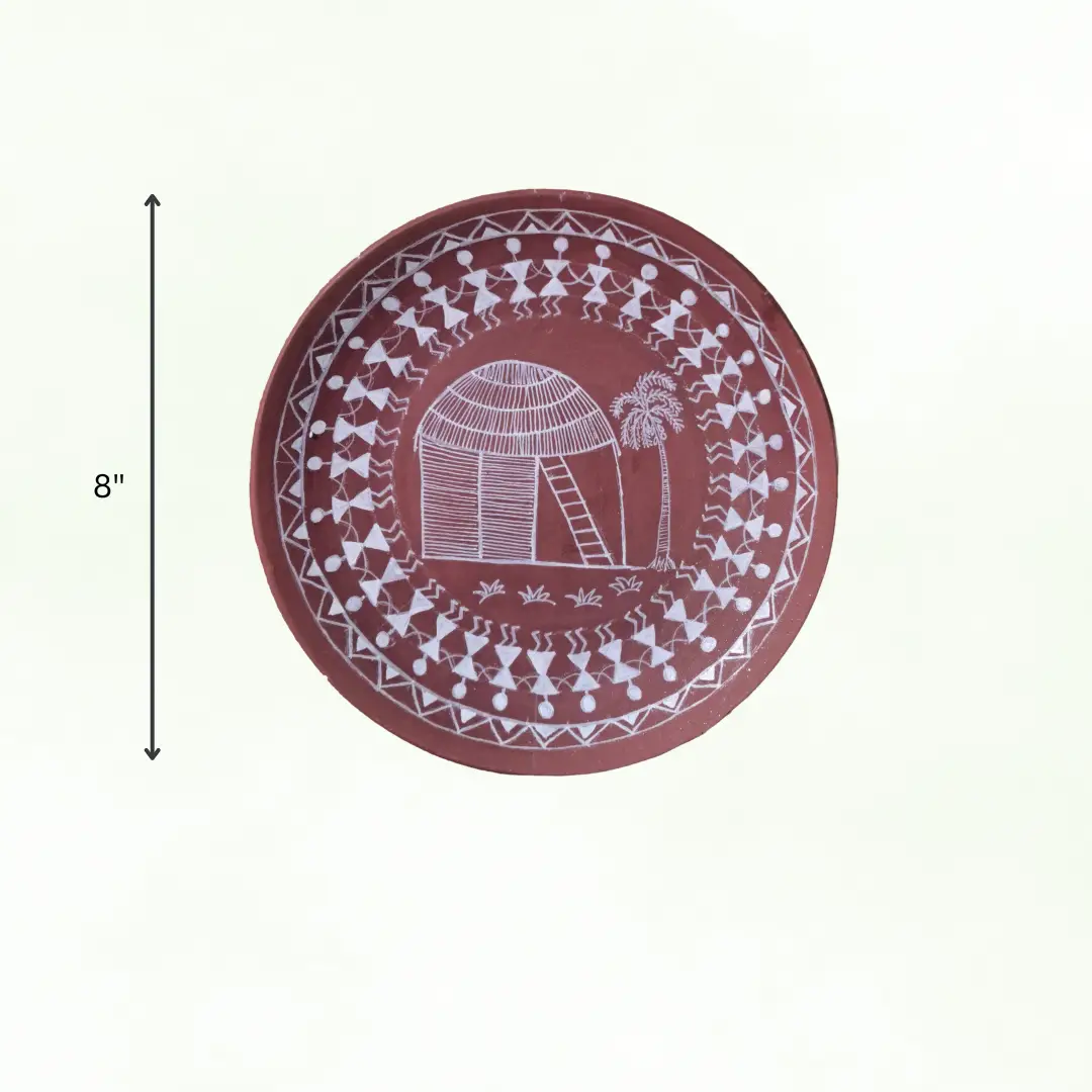 Varnika Terracotta Warli Wall Plates - 8 inch (Set of 3)