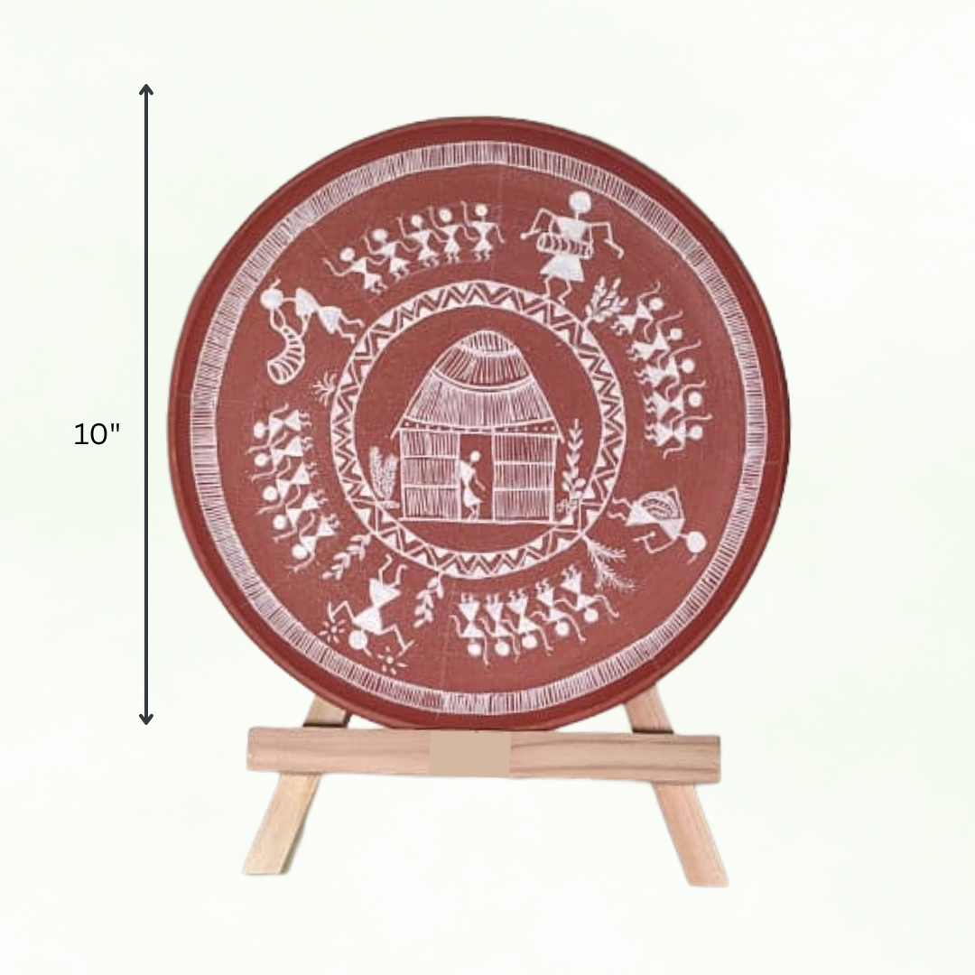 Varnika Terracotta Warli Wall Plates - 10 inch (Set of 3) - Image 3