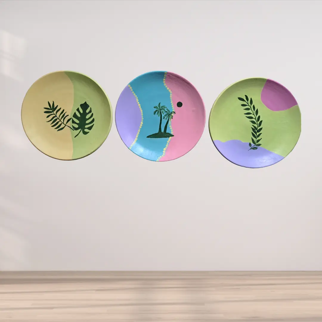 Varnika Terracotta Minimal Wall Plates – 8 inch (Set of 3)