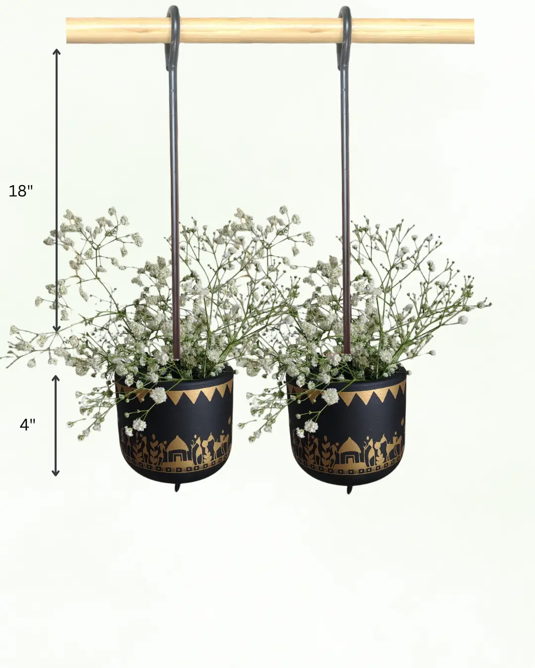 Black Tribal Terracotta-Hanging-Planters-Set-for-Vertical-Garden