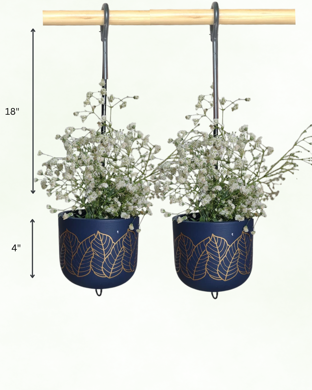 Kyna Leaf Noir Blue Terracotta-Hanging-Planters-Set-for-Vertical-Garden